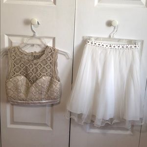 White and Tan Two Piece Homecoming Dress